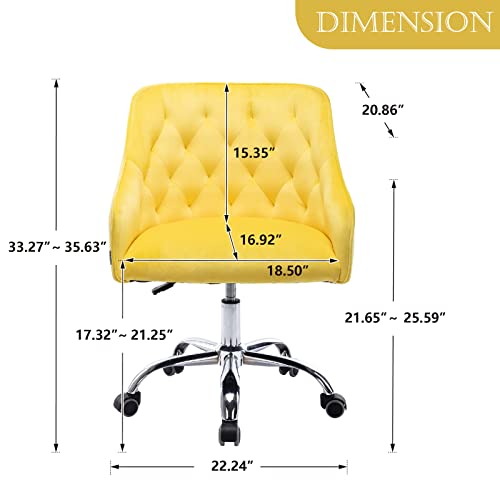 Baysitone Velvet Home Office Desk Chair, Modern Swivel Task Armchair With Adjustable Height, Upholstered Tufted Accent Computer Chair For Home And Office Working Or Studying, Yellow #TOP1