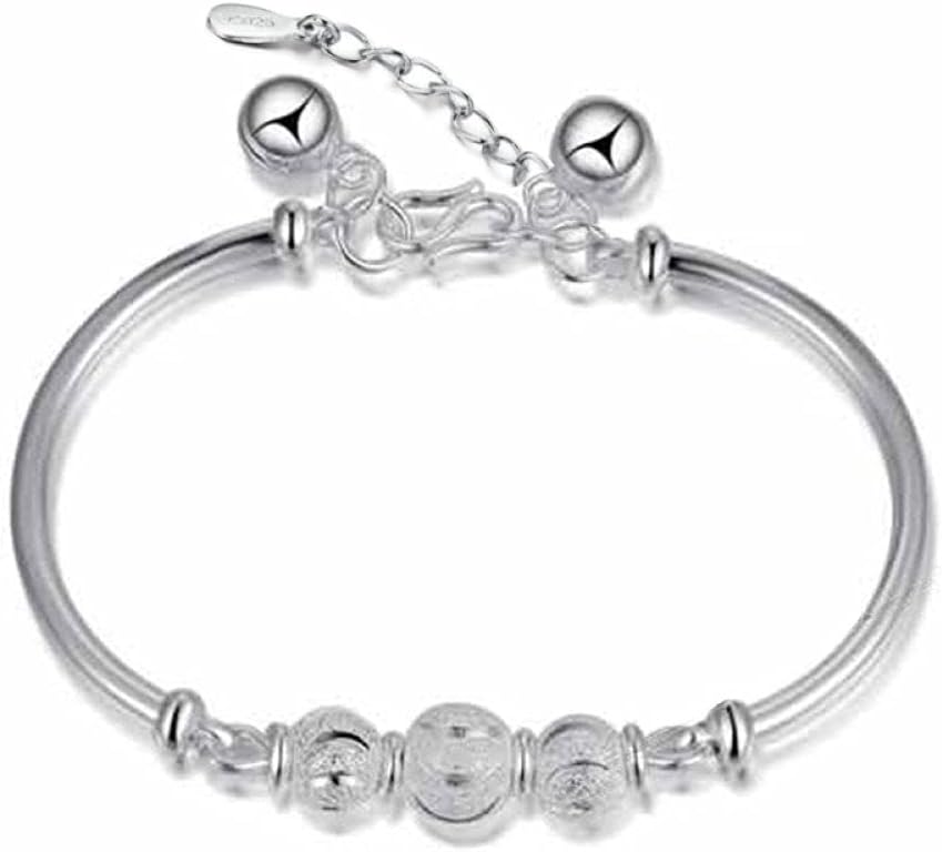 OWLKAYFancy Link Chain Bracelet, Sterling Silver Bracelet For Women,Ladies 925 Sterling Silver Bracelet Exquisite Hand Matte Silver Beads Bracelet Fashion Bracelet es