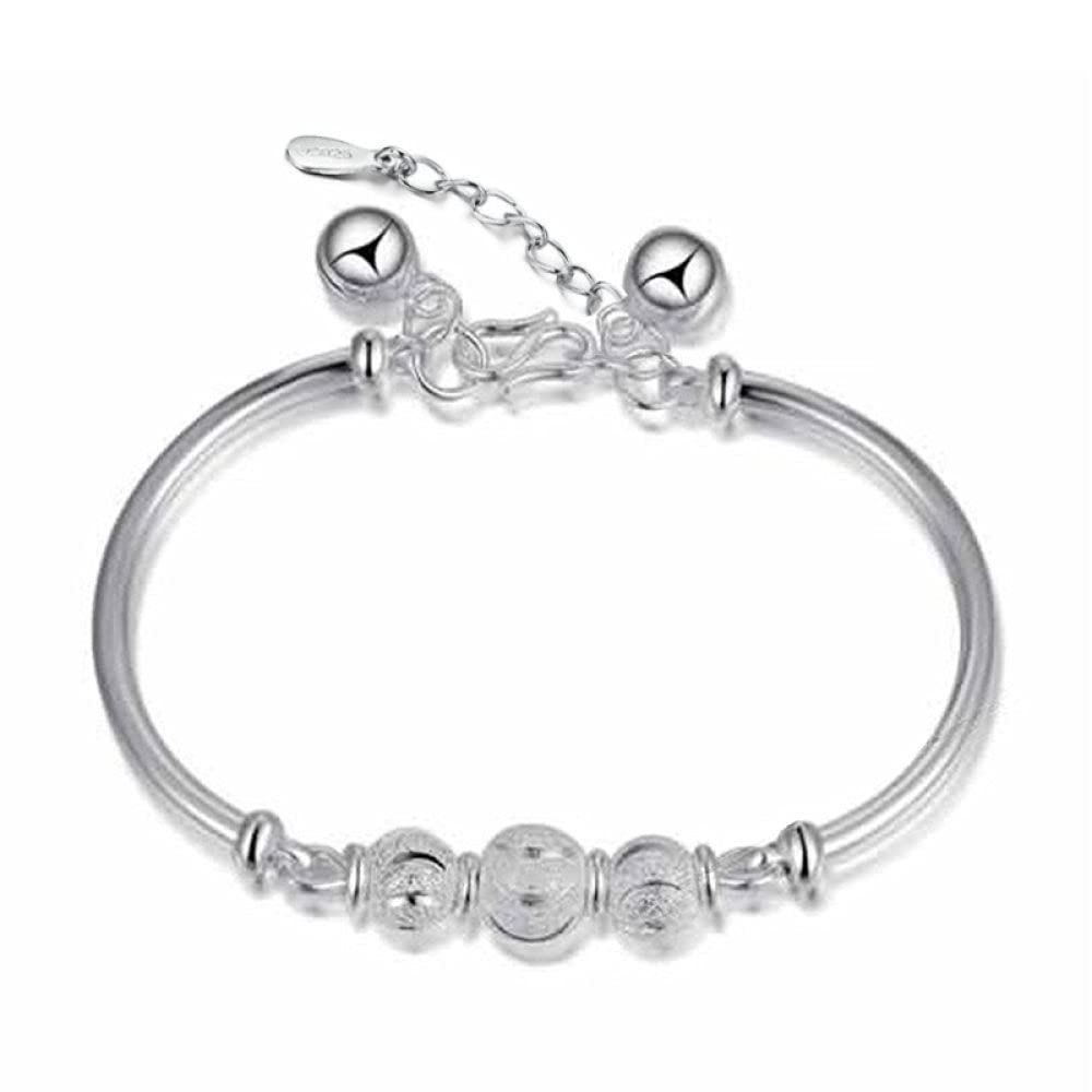 OWLKAYFancy Link Chain Bracelet, Sterling Silver Bracelet For Women,Ladies 925 Sterling Silver Bracelet Exquisite Hand Matte Silver Beads Bracelet Fashion Bracelet es