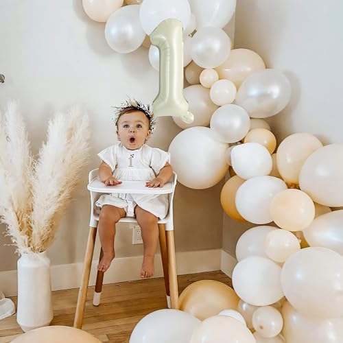 Image of TONIFUL 16 Inch 10 Pcs Cream White 0-9 Birthday Number Balloons | Small Custom Digital Mylar Foil Ballons for Boho Birthday Engagement Graduation Anniversary Baby Shower Party Decorations