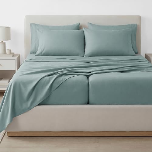 Southshore Fine Living, Inc. 7-Piece Split King Sheets Sets for Adjustable Bed, 21-Inch Deep Pocket King Sheet Set, Microfiber Sheet Set, Luxury Bedding, Blue Pillow Cases, Steel Blue Sheets