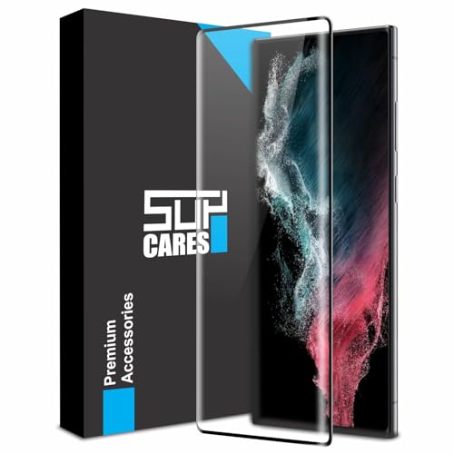 Image of SupCares Military-Grade Curved Full Glue Tempered Glass Screen Protector for Samsung Galaxy S22 Ultra (6.8 Inch) With Easy Self Installation Kit | Fingerprint Working | Edge to Edge Coverage | Black