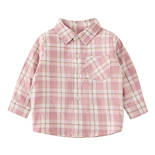 Toddler Button-Down Plaid T-Shirts Long Sleeve Collar Fall Outfits with Pockets Kids Comfy Soft Open Front Shirts