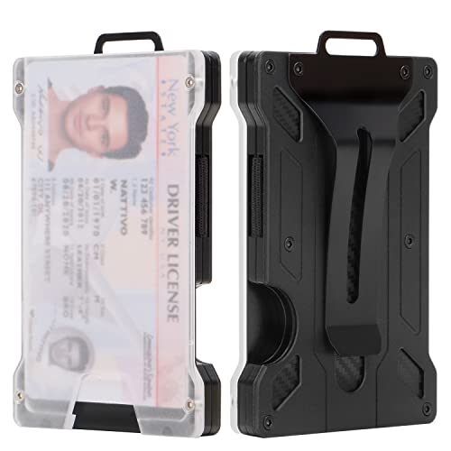 ID Holder Minimalist Wallet – Slim Wallet Credit Card Holder – Aluminum Metal Wallet with Money Clip – Elegant and Modern RFID Wallet for Office, Everyday Use, Black