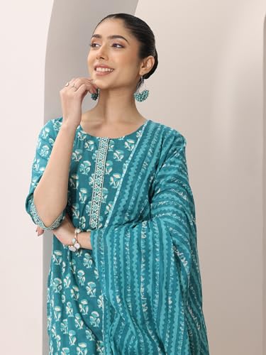 Image of Libas Printed Cotton Straight Kurta With Salwar and Dupatta