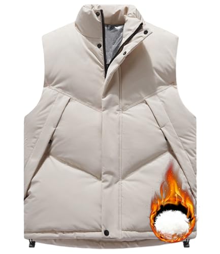 Image of PEGENO Men's Lightweight Outdoor Suede Padded Vest Sleeveless Casual Stand Collar Zipper Jacket Warm Winter Coat