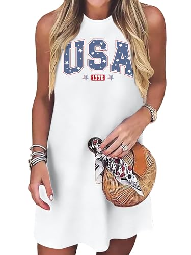 Image of VVNTY American Flag Tank Dress Women: 4th of July Shirts Sleeveless Patriotic USA Flag Tees Casual Summer Tanks Sundress
