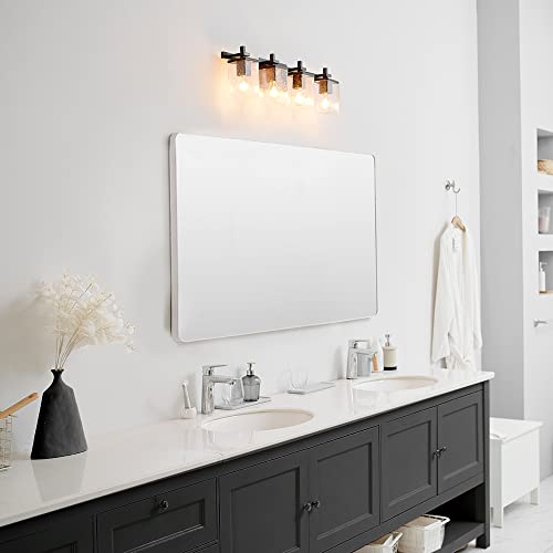 Image of GLOBE Electric 52089 Dakota 4-Light Vanity Light, Matte Black, Seeded Glass Shades