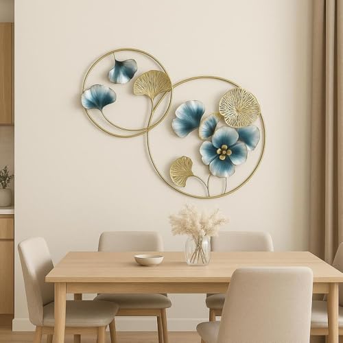 Image of Iron Large Handcrafted Multicolor Round Metal Leaf Abstract Wall Art Decorative Wall Frame Sculpture for Living Room Bedroom Drawing Room Home Decor