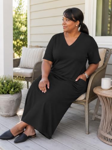 Image of PinkPatty Women's Oversize V Neck Short Sleeve Maxi Dress with Pockets