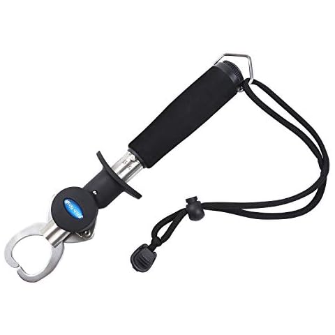 ENTSPORT Fish Lip Gripper Fish Scales Grip Grabber Professional Fish Holder Stainless Steel Fish Lip Grabber Fish Lip Grip Tool with Weight Scale and Measuring Tape Cover