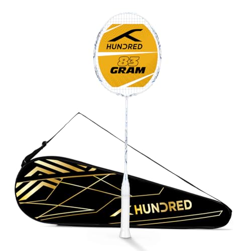 Image of Hundred T-Fusion 300 Unstrung Badminton Racket with Full Cover | 83 Grams | Maximum Tension ≤32 to 34 lbs (White)