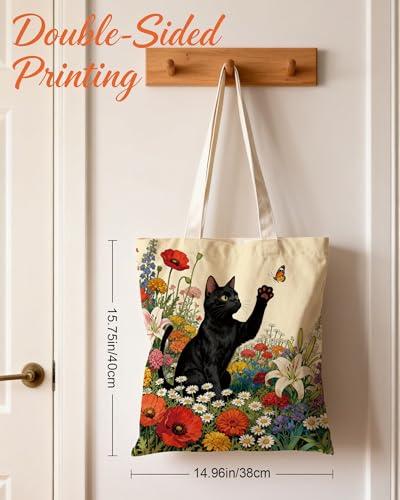 Image of Aesthetic Canvas Tote Bag for Women with Magnetic Buckle and Zipper Inner Pocket