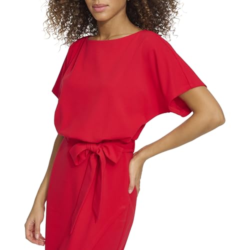 Image of Kensie Womens Short Sleeve Tie Waist Midi Dress
