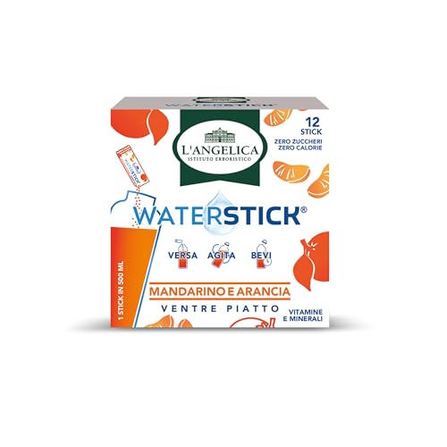Angelica, Waterstick, Mandarin and Orange Flavor, Flat Stomach, With Vitamins and Minerals, Against Tiredness and Fatigue, Zero Sugars & Zero Calories, No Preservatives, 1 Box of 12 Sticks
