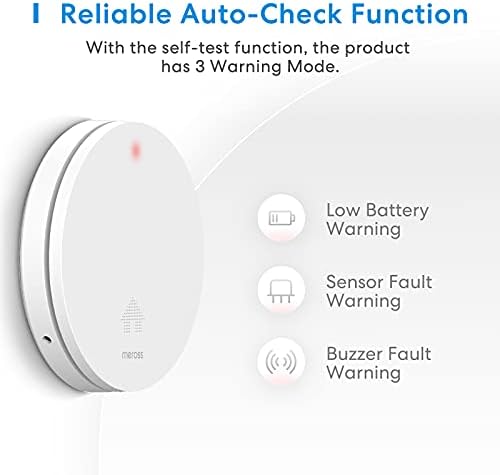 Smoke Alarm 2 Pack, meross Fire Alarm Smoke Detector 10-Year Battery with Large Silence Button Conforms to EN14604 Standard