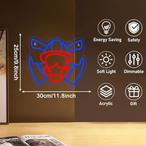 Image of Firefighter Mask Neon Sign, Firefighter Helmet Neon Light LED Gas Mask Sign USB Powered Dimmable, for Modern First Responder Heroic Art for Fire Station, Gamer Man Cave Garage(11.8 * 9.8 In)