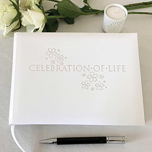 Celebration Of Life Funeral Guest Book - Informal Lined Inner Page Format - Boxed - White - Size: 8.9" X 6.7" #TOP1