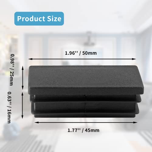 Image of 12 Pcs 1 inch x 2'' Rectangle Tube End Caps, Black Plastic Plugs Chair Leg Caps, Rubber Caps for Pipe Tubing Chair Leg