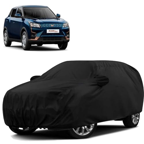 Image of Sulfar 100% Water Resistant Car Body Cover Compatible with Mirror for Mahindra XUV 400 (Triple Stitched, Full Bottom Elastic, Black)