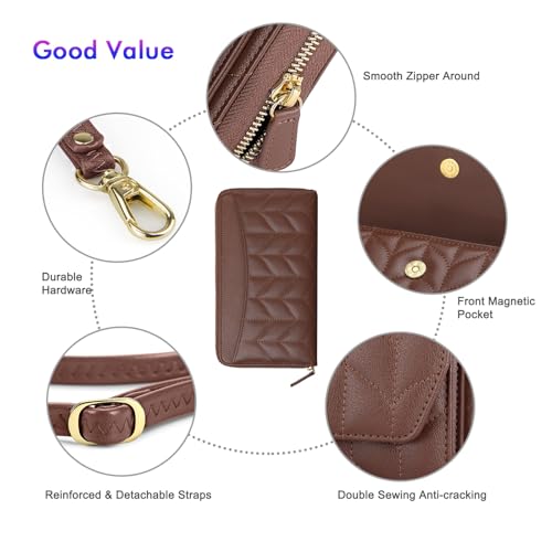 Image of nuoku RFID Blocking Wristlet Wallet for Women, Zip-Around Crossbody Clutch with 2 Removable Straps