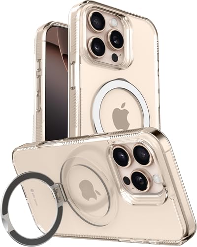 Image of eller sante Solarix Magpro Back Cover Case for iPhone 16 Pro Max with Magnetic Alloy Ring Metal Kickstand Camera Protector TPU Shockproof 10ft Drop Protection Compatible with Mag-Safe- Clear