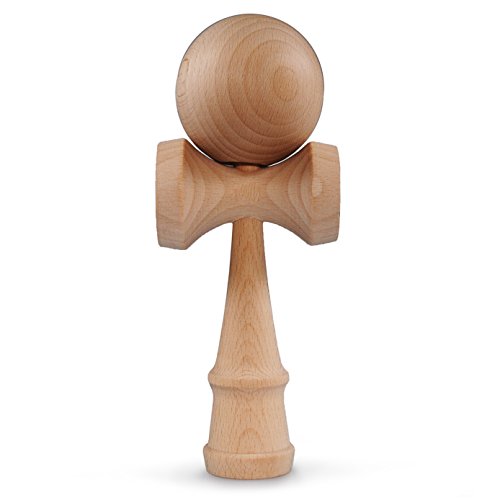 Ganzoo Kendama aus Buche traditionelles Japanisches Holz-Sportgerät mit Holzkugel Loch und Nylonseil DREI Fangteller am Handstück ideal für Balance und Koordination Gesamthöhe 16 cm Holz clean