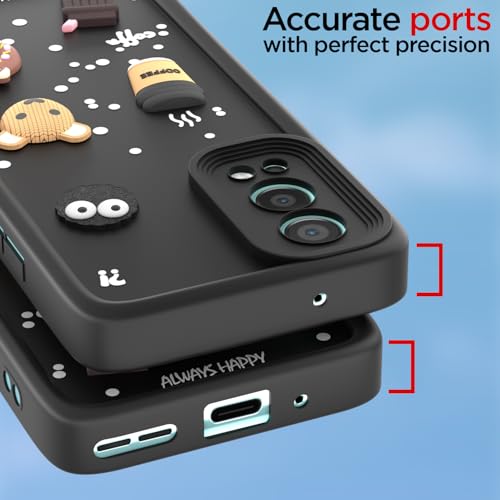 Image of Pikkme Back Cover for Oneplus Nord 2 5G | Cute Fun Cartoon 3D Bear Silicone Full Body Protection Bumper Case (Black)
