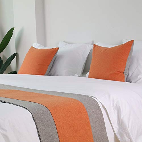 WYHQL Double Color Patchwork Bed Runner Bed flag Hotel Luxurious Bedding Bedroom Decorative Scarf Cushion Covers (Color : Orange, Size : 48x240cm (for 1.8m bed))