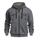 Lightweight Hoodie Men Tactical Zip Up Hooded Sweatshirts Fashion Jacket Multic Pockets Regular Fit Outdoor Work Coat Dark Gray