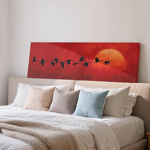 Oies au coucher du soleil tableau horizontal allongé grand format - 4