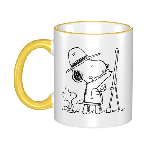 スヌーピー マグカップ 保温・保冷 電子レンジ対応 コーヒーカップ 陶器 セラミック 耐高温 軽量 個性人気 誕生日プレゼント大容量 Yellow