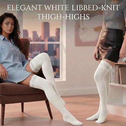 Image of Kraptick Women's Thigh High Stockings with Lace Top Soft Ribbed Stretchable Nylon Stocking, Fashion Hold-Up Stockings for Regular Use & Comfort Fit -2