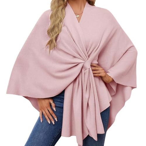 Dayyearn Elegant Shawl Wraps Soft Open Front Poncho Sweater, Cross Front Knit Poncho Sweater for Travel & Office2
