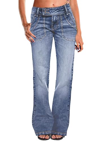 Flamingals Wide Leg Jeans for Women Low Rise Baggy Stretchy