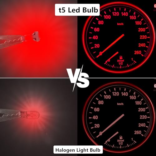 Image of ecocstm 12 PCS T5 LED Bulbs, 74 73 37 2721 Instrument Cluster Light Bulb, 12 Volt Bright Canbus Error Free LED Dashboard Light Bulb, 3030 SMD Automotive Replacement Bulbs (Red)