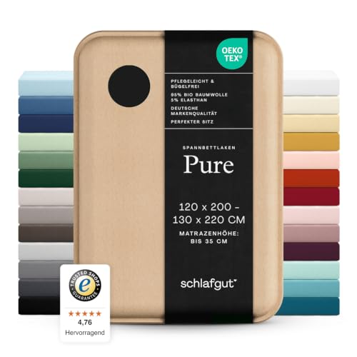 schlafgut Pure Spannbettlaken 120x200 cm Bio-Baumwolle Jersey, Off-Black – Ansicht 1