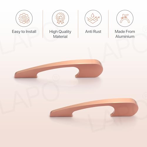 Image of LAPO 6 Inch Drawer Handles for Wardrobe and Cupboard, Suitable for Kitchen Storage Units, Clean Grip Feel, Rust Proof Surface, Hole to Hole Size 11.5 cm, Easy Mounting (Rose Gold, Pack of 3)