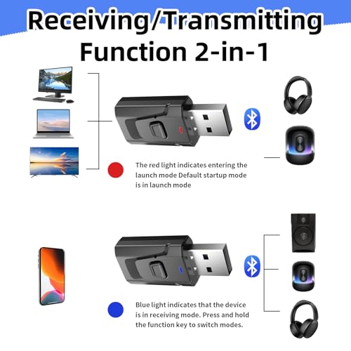 Adaptador Bluetooth USB 5.0 Transmisor y Receptor 2 en 1, Audio Estéreo Inalámbrico con Jack 3,5 mm para TV, PC, Coche, Altavoces, Auriculares, Manos Libres, Sin Retraso - imagen 4