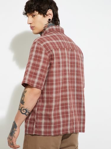 Image of Max URB N Men Half Sleeves Checked Slim Fit Cotton Shirt