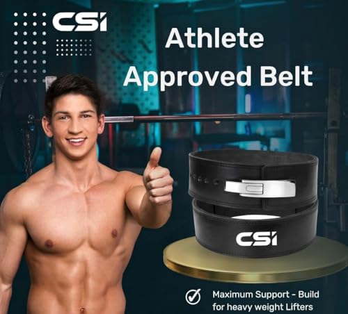 Image of CSI Weight Lifting 10MM Lever Belt for Men & Women Professional Weight LiftingBelt Genuine Suede Leather with Heavy Duty Buckle Powerlifting Belt for Lower Back Support, Multipurpose Gym Workouts Deadlifts Squats Powerlifting 4 inch Wide Black Gym Belt (Black, S)