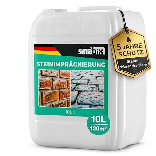 Smabix® [10L] Steinimprägnierung Außen I für 120 m² I Made in Germany, Schutz vor Feuchtigkeit, Imprägnierung für Terrassenplatten, Natursteine, Beton, Pflastersteine, Fassaden, Steinversiegelung