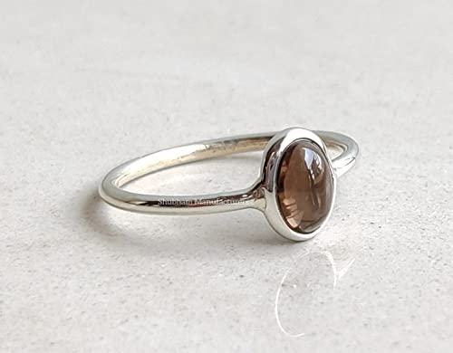 Natural Smoky Quartz Gemstone Ring 925 Sterling Silver Handmade Women Stacking Minimal Ring 5X7 Mm Oval Shape Birthstone Jewelry #TOP1
