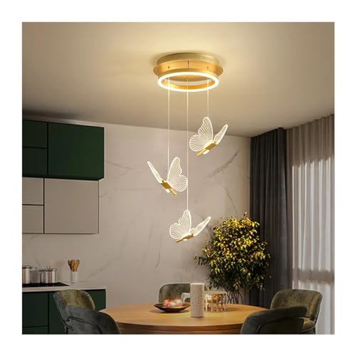 Lustre d'escalier moderne acrylique LED 6 lumières, suspension plafond salon doré