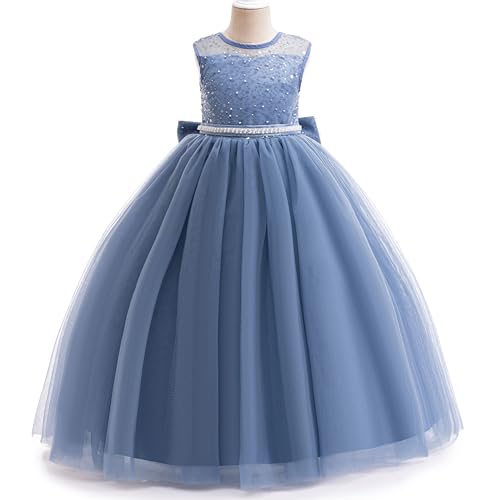 Girls Sequin Tulle Dress Formal Pageant Sparkly Birthday Party Wedding Guest Ball Gown Dresses with Bow2