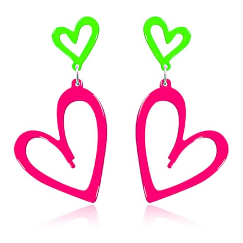 Neon Heart Earrings for Women Acrylic Neon Earrings 80s 90s Outfit for Women Glow Party Accessories Gifts Hot Pink Orange Green Yellow