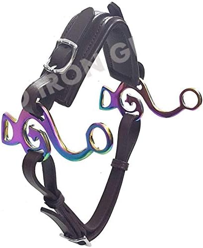 PRO IRON GEAR Rainbow Multi Hackamore Bitless Horse Bit English Western Adjustable Leather (Brown)