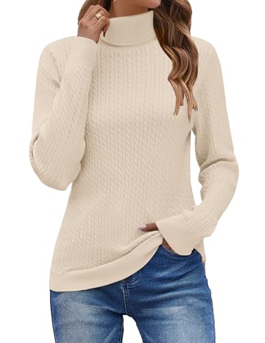 Zeagoo Womens Sweaters 2025 Turtleneck Cable Knit Long Sleeve Pullover Cute Fitted Trendy Basic Fall Tops