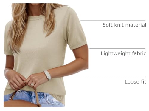 Image of Imily Bela Womens Summer Short Sleeve Sweater Dressy Casual Crew Neck Knit Tops Fashion Pullover Shirts