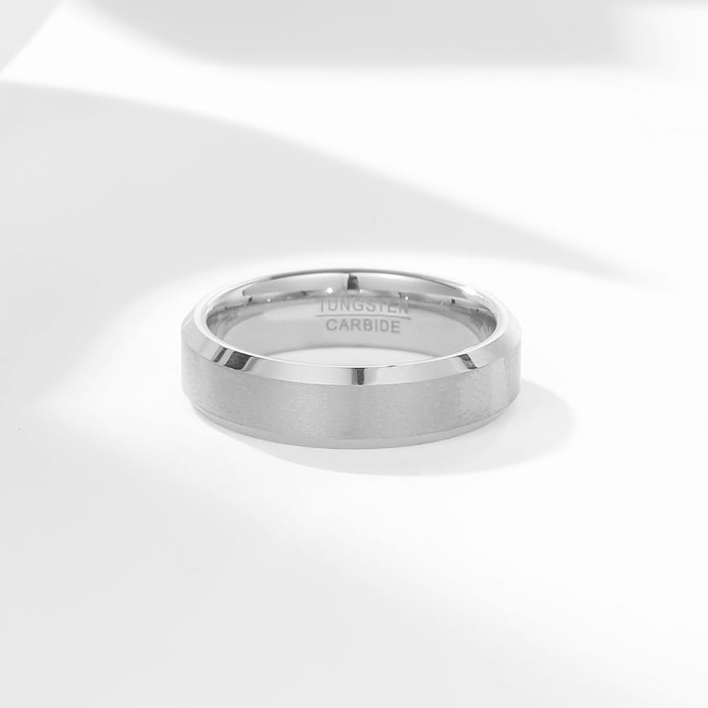 4mm 6mm 8mm Tungsten Carbide Wedding Band Ring For Men Women-Available in Black,Gold and Silver Matte Finish&Polished Beveled Edges Comfort Fit Size 5-12 - Image 4
